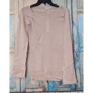 Lamade Womens Size Small Beige Long Sleeve Round Neck Pullover Sweater Cotton